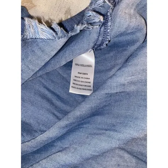 Womens Standard Grace M Embroidered Sleeve Chambray Top - Picture 7 of 8